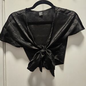 SHEIN Black Satin Tie-Front Crop Top